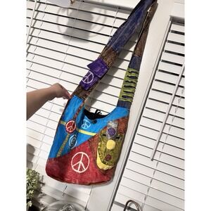 Himalaya Handcraft Hippie Boho Patchwork Peace Signs Slouchy Crossbody Hobo Bag‎